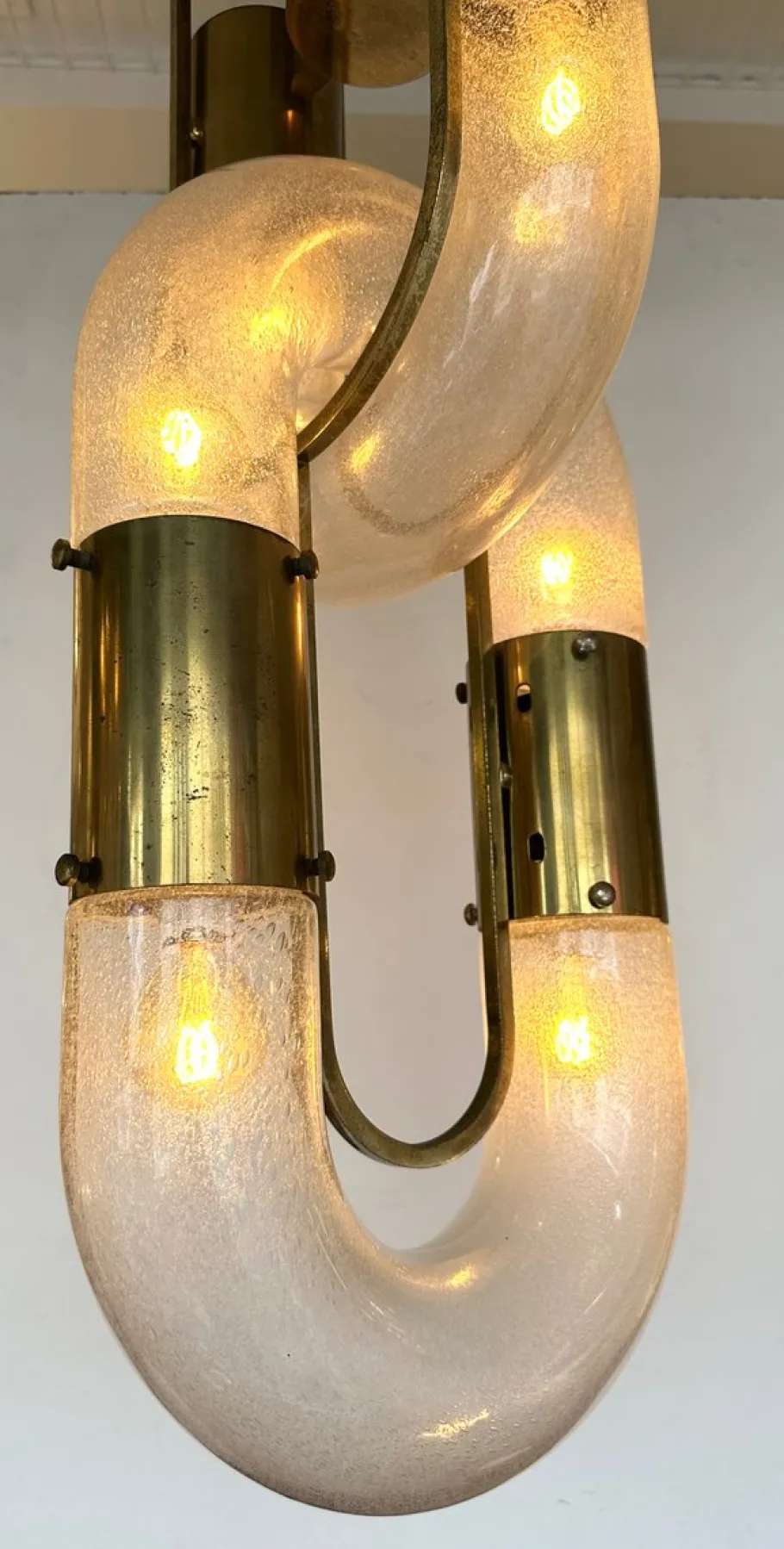 New Pamono Italian Murano Glass and Brass Chain Chandelier attributed to Aldo Nason for Mazzega, 1970s