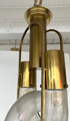 New Pamono Italian Murano Glass and Brass Chain Chandelier attributed to Aldo Nason for Mazzega, 1970s