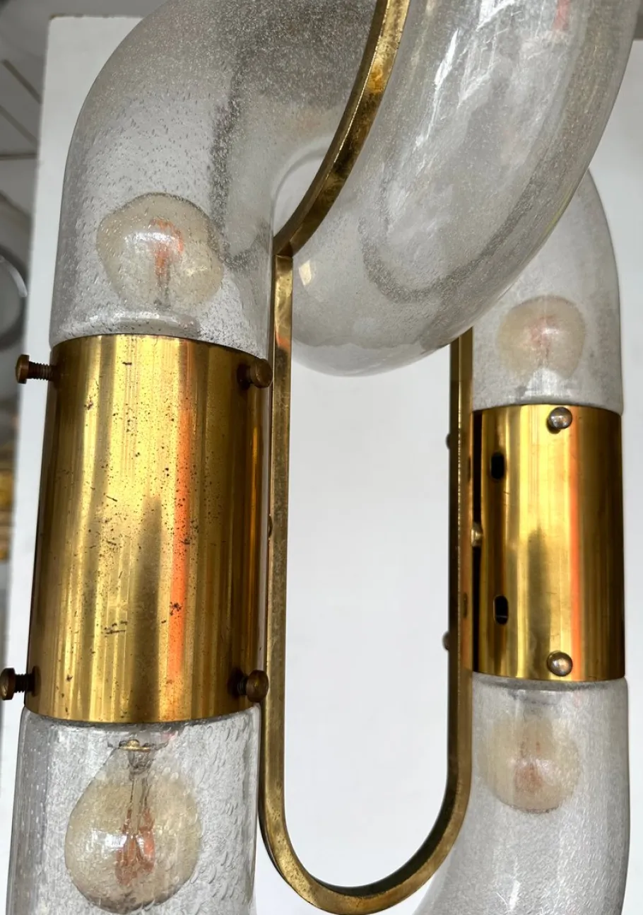 New Pamono Italian Murano Glass and Brass Chain Chandelier attributed to Aldo Nason for Mazzega, 1970s