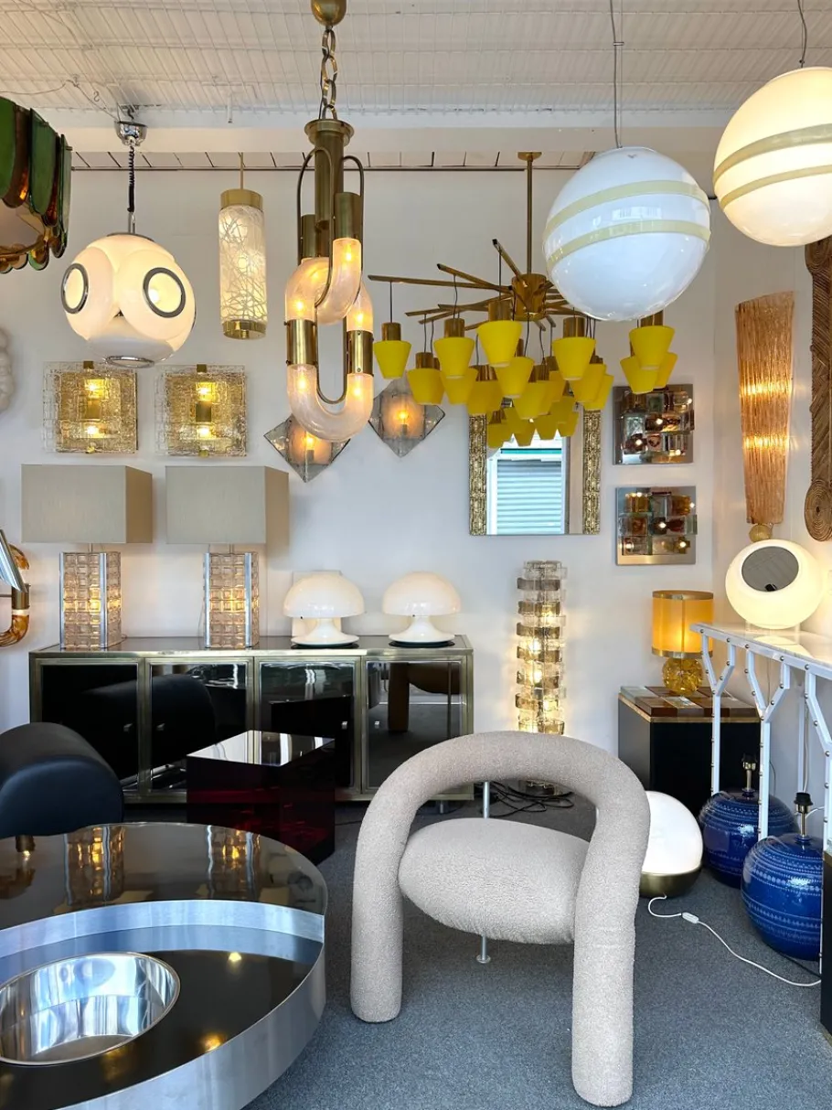 New Pamono Italian Murano Glass and Brass Chain Chandelier attributed to Aldo Nason for Mazzega, 1970s