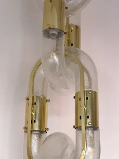 Discount Pamono Italian Murano Glass and Brass Chain Chandelier by Aldo Nason for Mazzega, 1970s