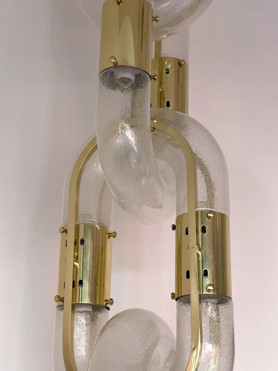 Discount Pamono Italian Murano Glass and Brass Chain Chandelier by Aldo Nason for Mazzega, 1970s