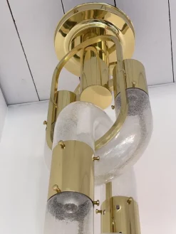 Discount Pamono Italian Murano Glass and Brass Chain Chandelier by Aldo Nason for Mazzega, 1970s