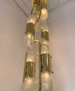 Discount Pamono Italian Murano Glass and Brass Chain Chandelier by Aldo Nason for Mazzega, 1970s