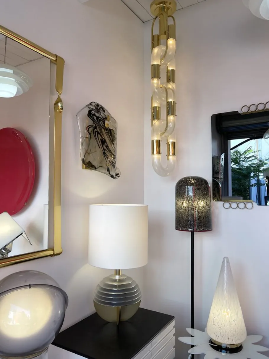 Discount Pamono Italian Murano Glass and Brass Chain Chandelier by Aldo Nason for Mazzega, 1970s