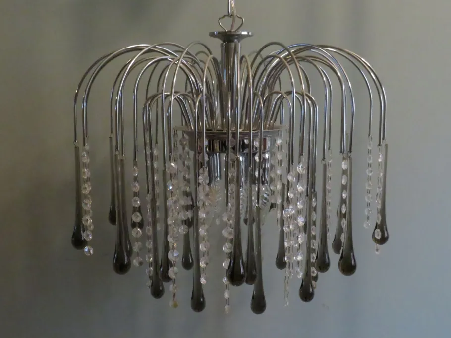 Clearance Pamono Italian Murano Glass Drop Waterfall Chandelier, 1960s