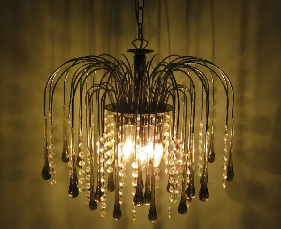 Clearance Pamono Italian Murano Glass Drop Waterfall Chandelier, 1960s