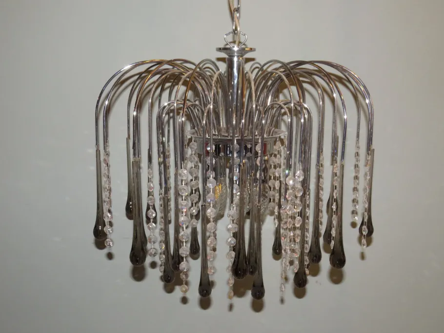 Clearance Pamono Italian Murano Glass Drop Waterfall Chandelier, 1960s