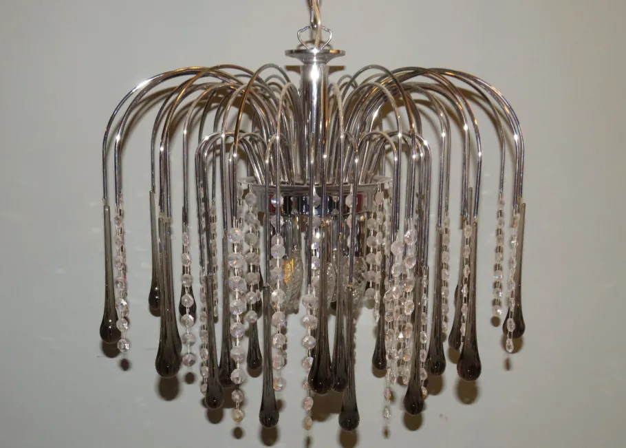 Clearance Pamono Italian Murano Glass Drop Waterfall Chandelier, 1960s