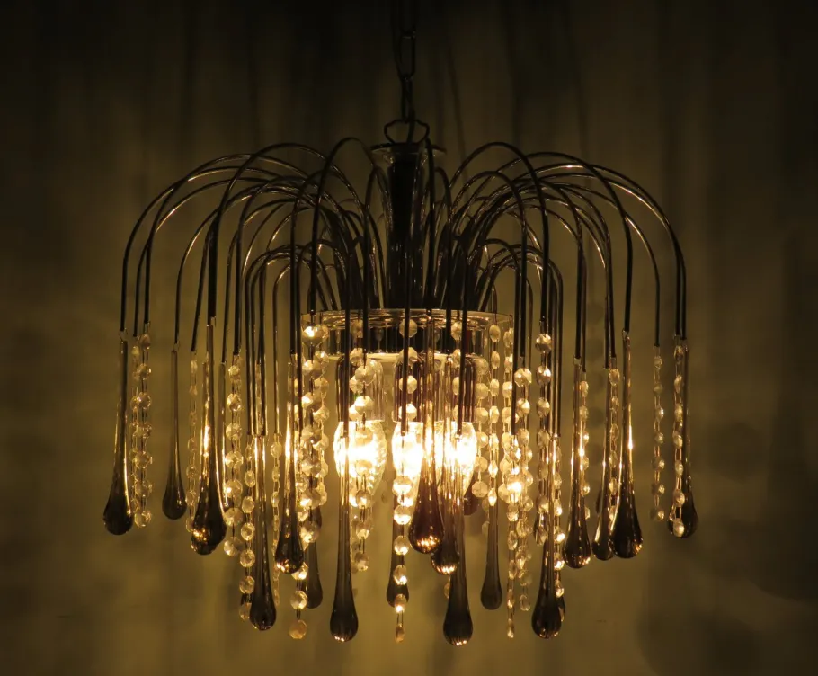 Clearance Pamono Italian Murano Glass Drop Waterfall Chandelier, 1960s