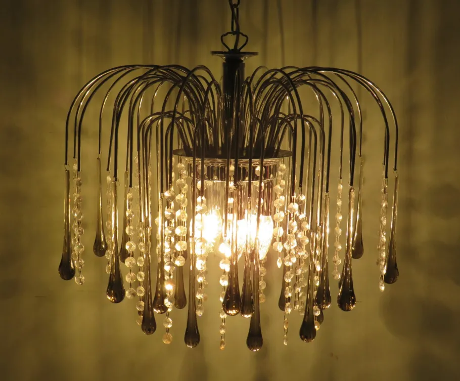 Clearance Pamono Italian Murano Glass Drop Waterfall Chandelier, 1960s