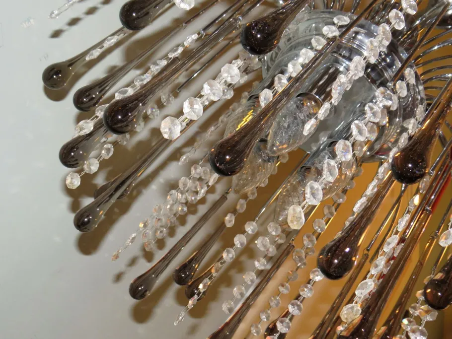 Clearance Pamono Italian Murano Glass Drop Waterfall Chandelier, 1960s