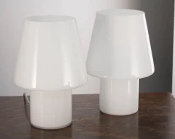 Clearance Pamono Italian Murano Glass Mushroom Table Lamps, 1980s, Set of 2