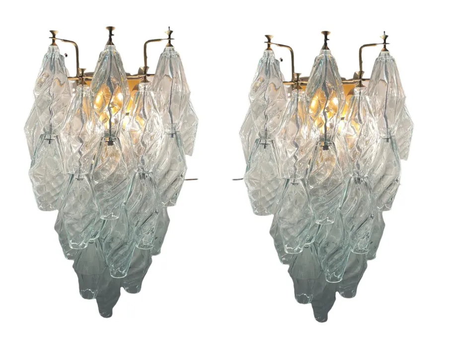 Clearance Pamono Italian Murano Glass Polygon Sconces, Set of 2