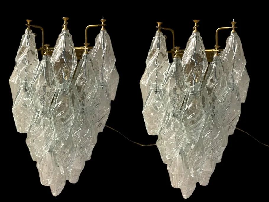 Clearance Pamono Italian Murano Glass Polygon Sconces, Set of 2