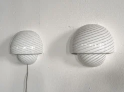 Clearance Pamono Italian Murano Swirl Glass Mushroom Wall Sconces from De Majo, 1970s, Set of 2