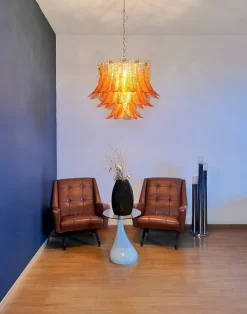 Hot Pamono Italian Murano Three-Tier 48 Amber Felci Glass Chandelier, 1990s