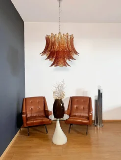 Hot Pamono Italian Murano Three-Tier 48 Amber Felci Glass Chandelier, 1990s
