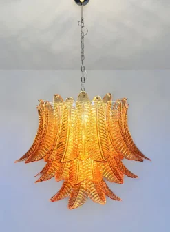 Hot Pamono Italian Murano Three-Tier 48 Amber Felci Glass Chandelier, 1990s