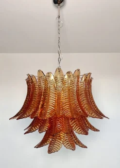 Hot Pamono Italian Murano Three-Tier 48 Amber Felci Glass Chandelier, 1990s