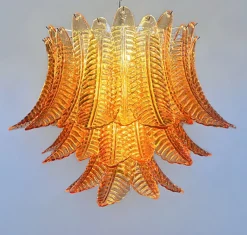 Hot Pamono Italian Murano Three-Tier 48 Amber Felci Glass Chandelier, 1990s