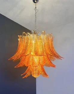 Hot Pamono Italian Murano Three-Tier 48 Amber Felci Glass Chandelier, 1990s