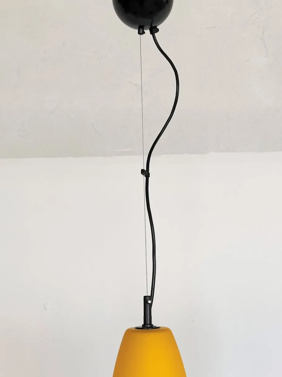 New Pamono Italian Pendant Lamp Set in Murano Frosted Glass by De Majo Murano, 1970s, Set of 3