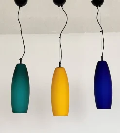 New Pamono Italian Pendant Lamp Set in Murano Frosted Glass by De Majo Murano, 1970s, Set of 3