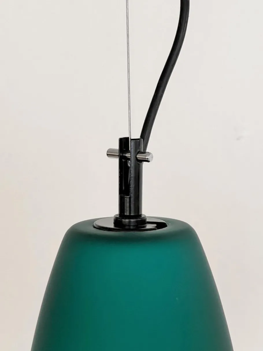 New Pamono Italian Pendant Lamp Set in Murano Frosted Glass by De Majo Murano, 1970s, Set of 3