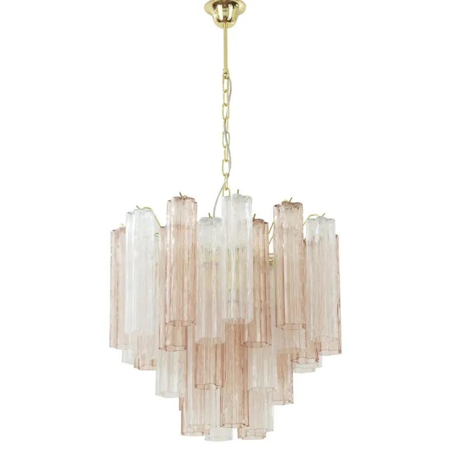 Discount Pamono Italian Pink and Clear Glass Suspension Lamp, 1990s