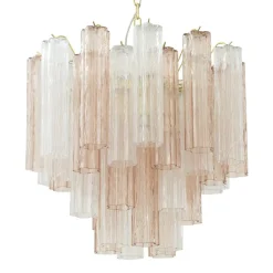 Discount Pamono Italian Pink and Clear Glass Suspension Lamp, 1990s