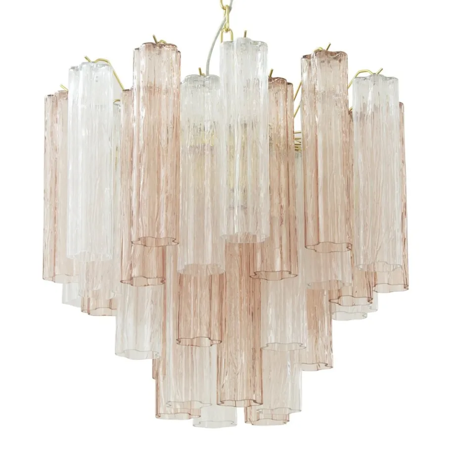 Discount Pamono Italian Pink and Clear Glass Suspension Lamp, 1990s