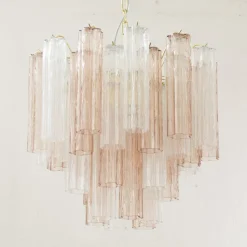 Discount Pamono Italian Pink and Clear Glass Suspension Lamp, 1990s