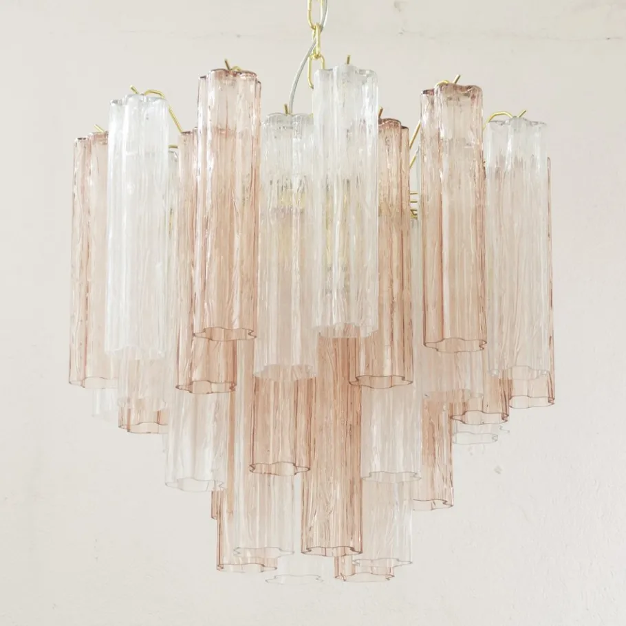 Discount Pamono Italian Pink and Clear Glass Suspension Lamp, 1990s