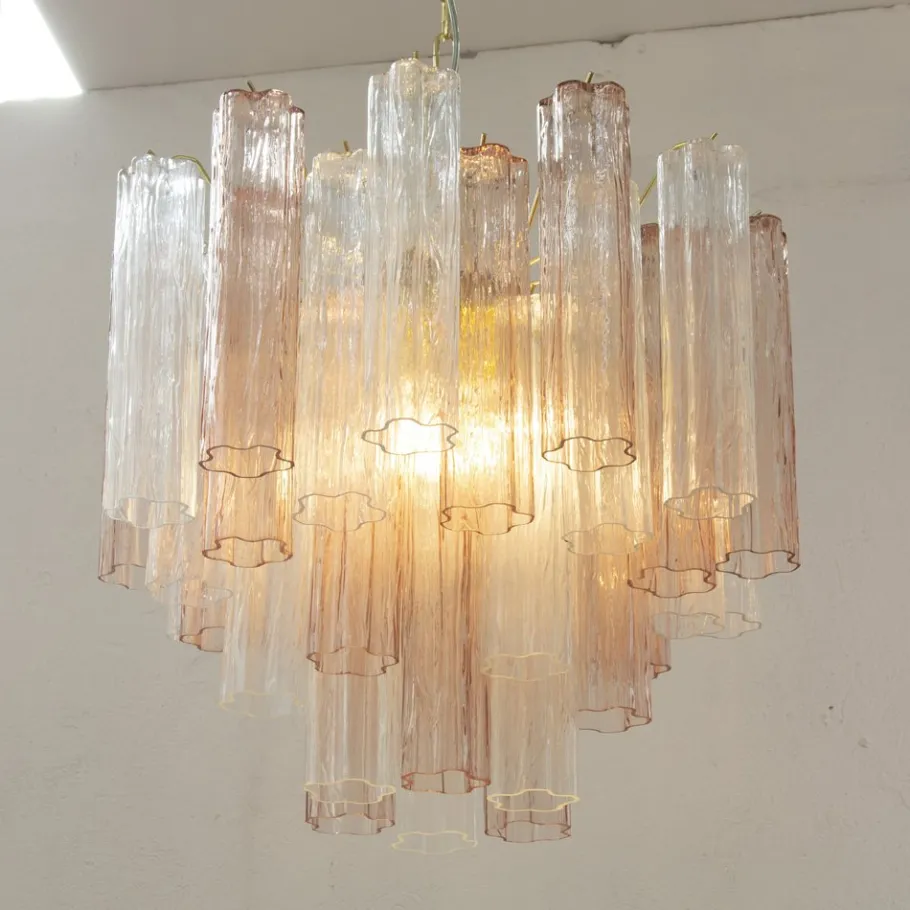 Discount Pamono Italian Pink and Clear Glass Suspension Lamp, 1990s
