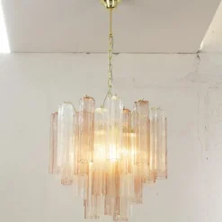 Discount Pamono Italian Pink and Clear Glass Suspension Lamp, 1990s