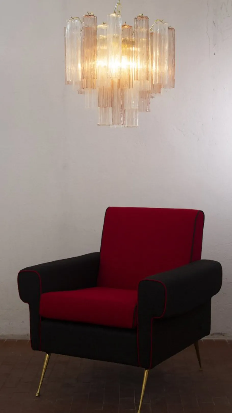 Discount Pamono Italian Pink and Clear Glass Suspension Lamp, 1990s