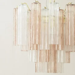 Discount Pamono Italian Pink and Clear Glass Suspension Lamp, 1990s