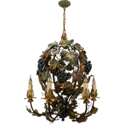 Sale Pamono Italian Polychrome Metal Grapes, Vines and Autumn Color Leaves Chandelier, 1950s