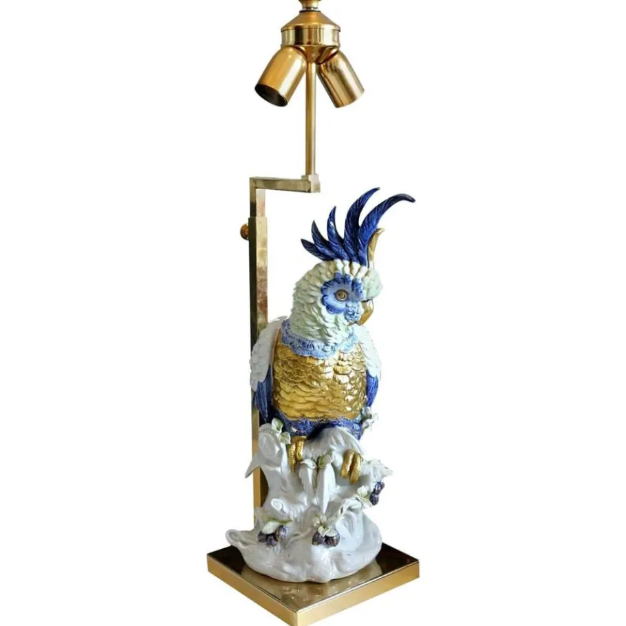 Discount Pamono Italian Porcelain Cockatoo Lamp with Shade from Artistiche Firence, 1970s