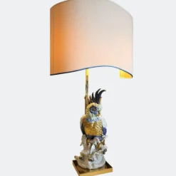 Discount Pamono Italian Porcelain Cockatoo Lamp with Shade from Artistiche Firence, 1970s