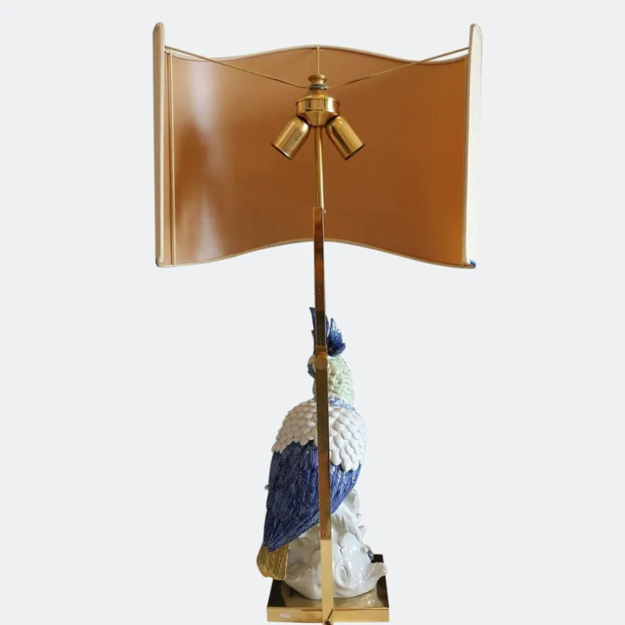 Discount Pamono Italian Porcelain Cockatoo Lamp with Shade from Artistiche Firence, 1970s