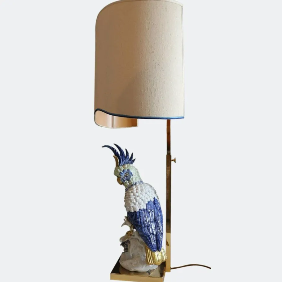 Discount Pamono Italian Porcelain Cockatoo Lamp with Shade from Artistiche Firence, 1970s
