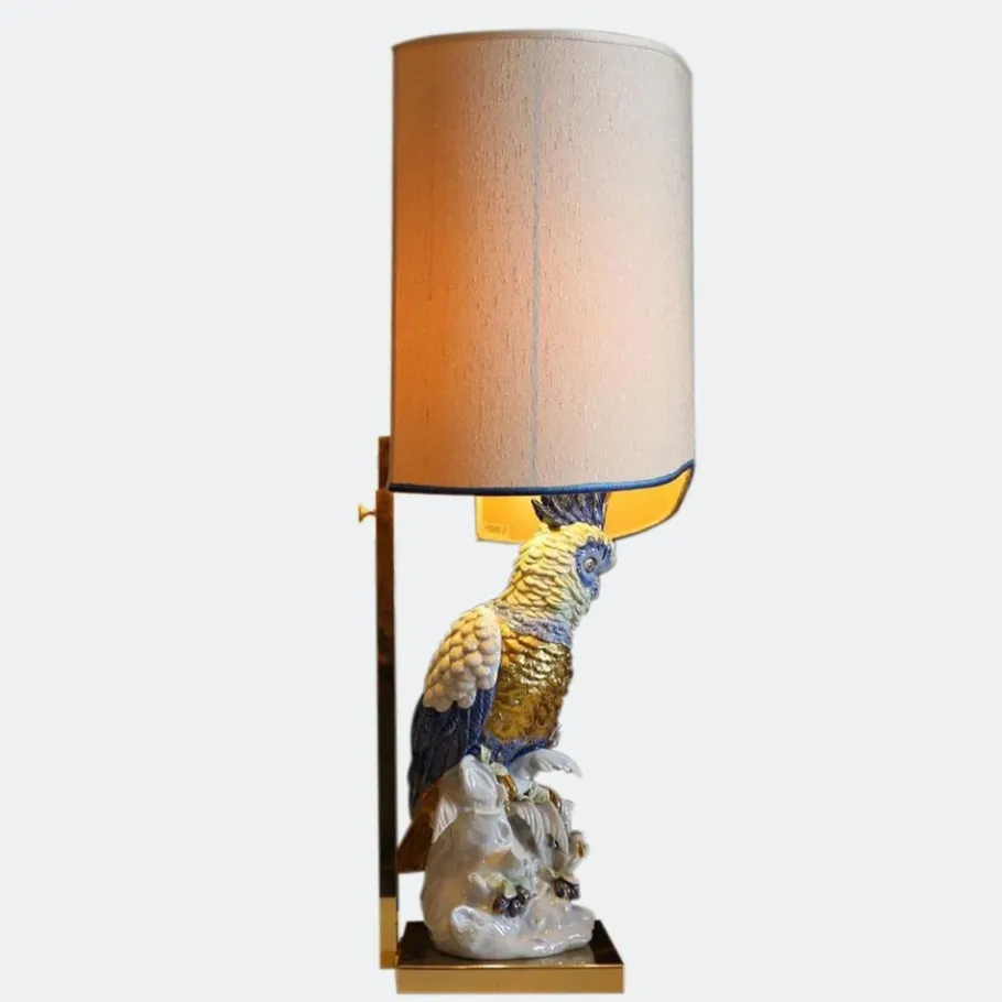 Discount Pamono Italian Porcelain Cockatoo Lamp with Shade from Artistiche Firence, 1970s