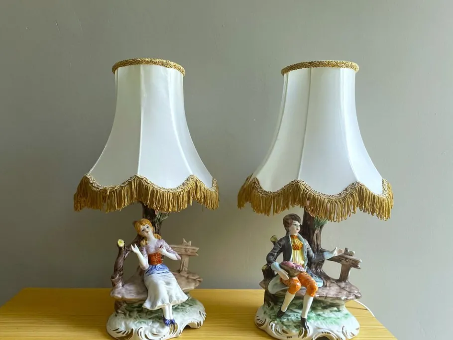 Online Pamono Italian Porcelain Dresden Style Romantic Figural Table Lamps by Capodimonte, 1930s, Set of 2