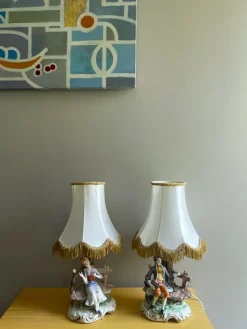 Online Pamono Italian Porcelain Dresden Style Romantic Figural Table Lamps by Capodimonte, 1930s, Set of 2