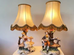 Online Pamono Italian Porcelain Dresden Style Romantic Figural Table Lamps by Capodimonte, 1930s, Set of 2