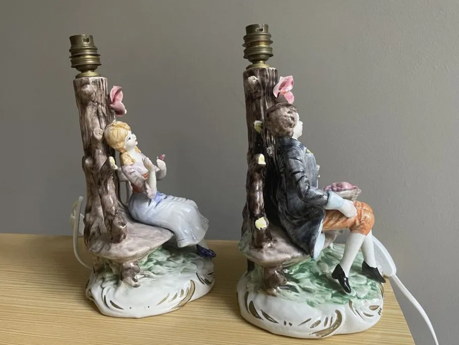 Online Pamono Italian Porcelain Dresden Style Romantic Figural Table Lamps by Capodimonte, 1930s, Set of 2