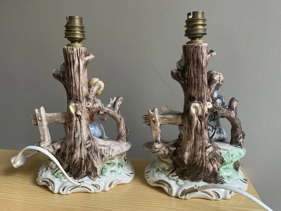 Online Pamono Italian Porcelain Dresden Style Romantic Figural Table Lamps by Capodimonte, 1930s, Set of 2