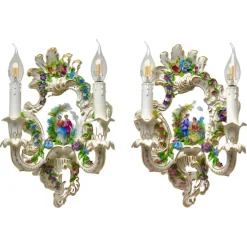 Clearance Pamono Italian Porcelain Sconces with Floral Decoration, 1950, Set of 2